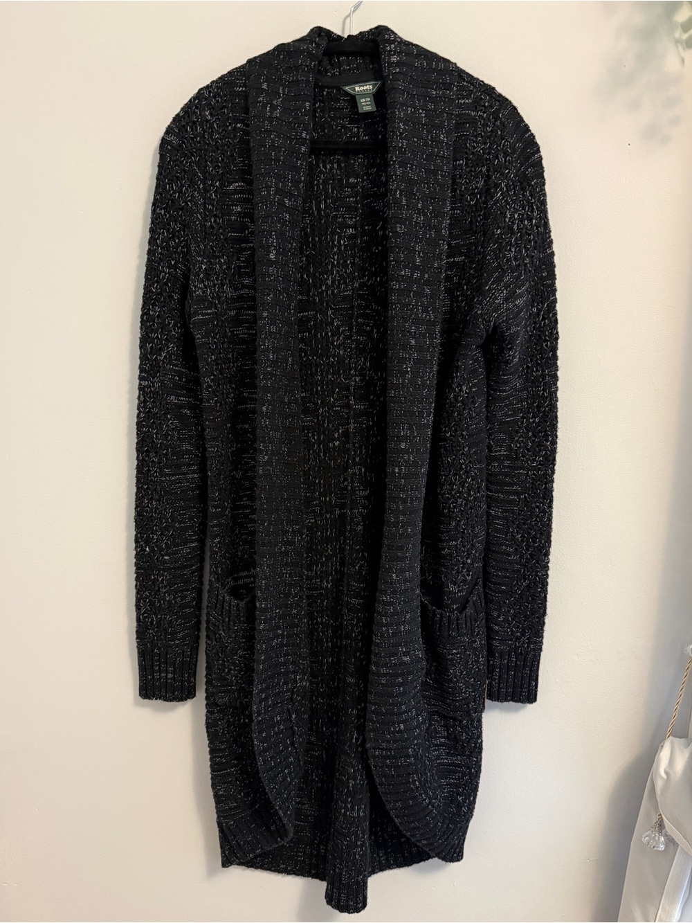 Roots Black Open-Front Knit Cardigan with Pockets